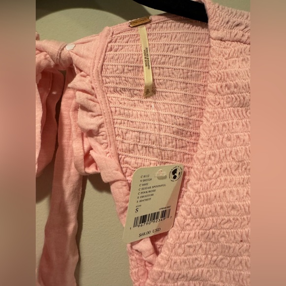 Free People NWT Charlotte Sugar Spoonful Pink Open Back Blouse Crop Top - Size S - Picture 7 of 11